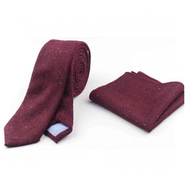 Carter Tweed Burgundy Red Tie and Pocket Square