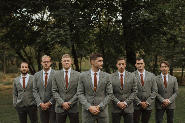 Charlie Burnt Orange Wool Tie, Cream Pocket Square and Silver Tie Pin Set