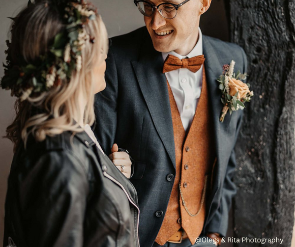 Charlie Rusty Burnt Orange Wool Bow Tie and Otto Rust Cream & Green Floral Print Pocket Square Set