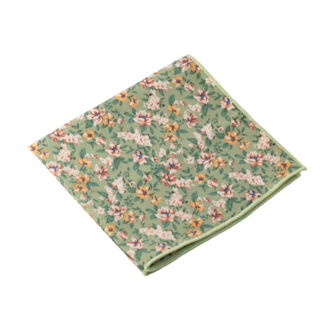 Isa Sage Green, Cream and Yellow Floral Pocket Square