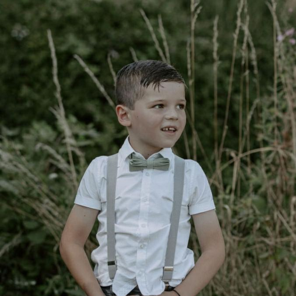 Harrison Boys Sage Green Cotton Bow Tie and Grey Braces