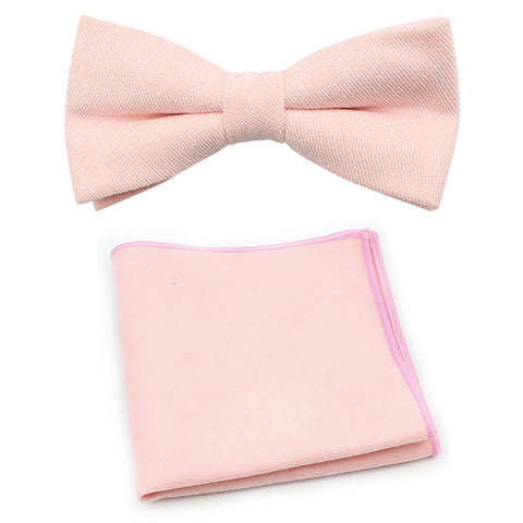 Juliet Soft Pink Cotton Blend Bow Tie and Pocket Square Set