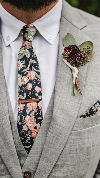 Margot Blue & Pink Floral Cotton Tie and Dusty Rose Pink Pocket Square Set