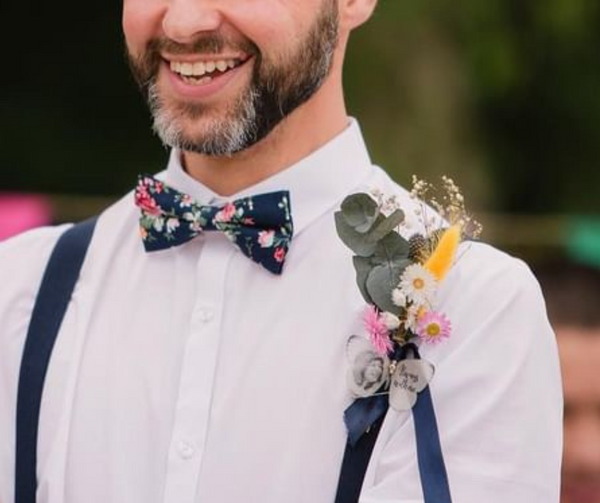 Millie Navy Blue Floral Bow Tie and Pocket Square Set