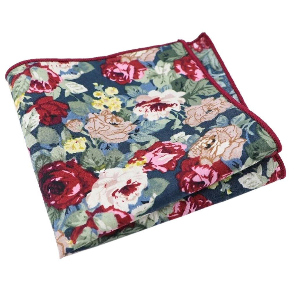 Bright Grass Green Cotton Tie & Bobby Vintage Garden Floral Pocket Square Set – Groomsmen Wedding Accessories