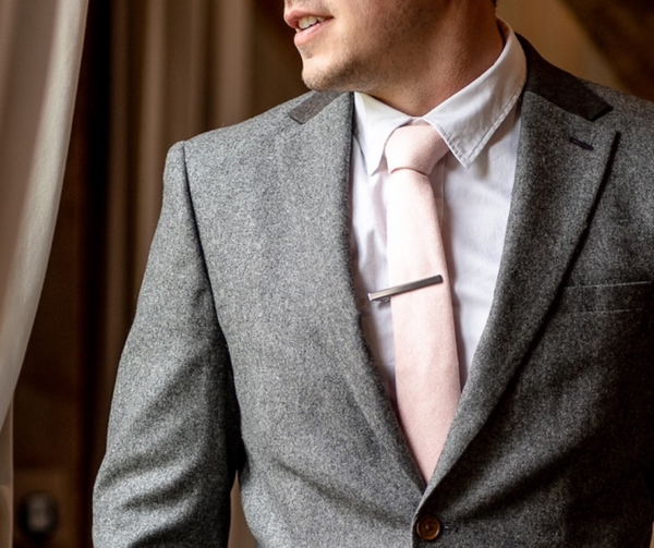 Tallulah Dusty Pink Adult Tweed Wool Tie and Pocket Square with Slate Grey Braces Set