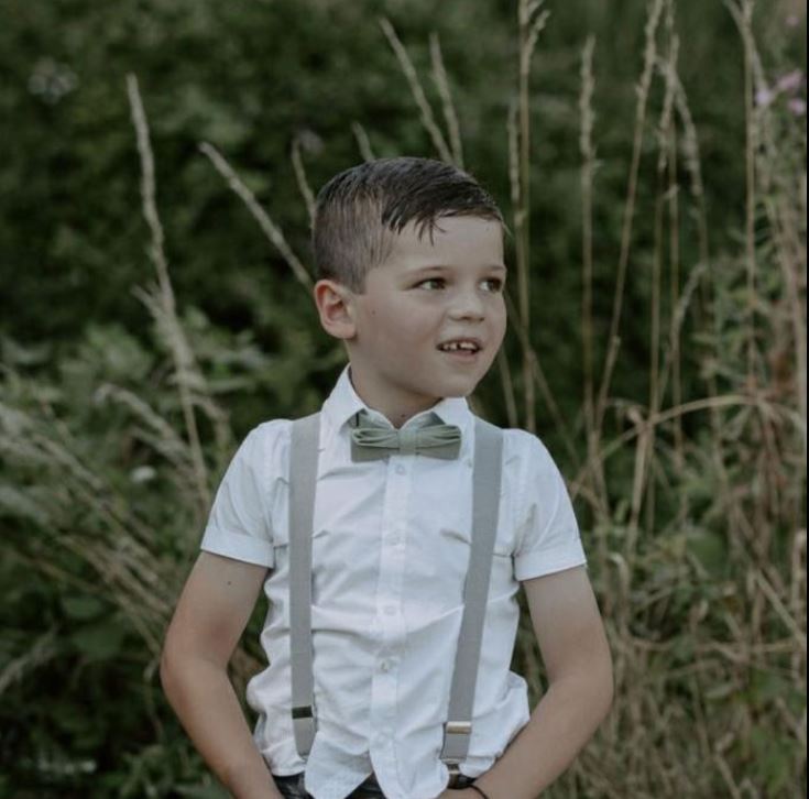 Harrison Sage Green Cotton Blend Boy’s Bow Tie and Pocket Square Set