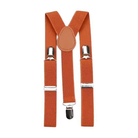 Bea Burnt Orange Luxurious Cotton Blend Boy’s Bow Tie, Pocket Square and Matching Orange Braces Set