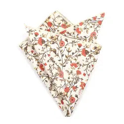Otto Rusty Orange, Cream & Moss Greens Floral Print Tie, Pocket Square and Matching Cufflink Set