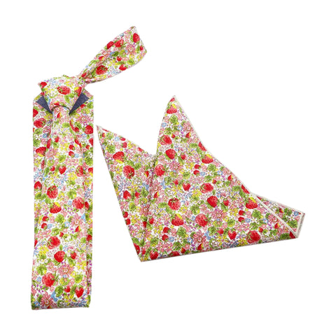 Strawberry Motif Floral Tie and Pocket Square Set