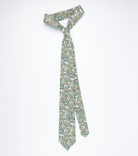 Isa Sage Green, Cream and Yellow Floral Tie and Eucalyptus Green Braces Set
