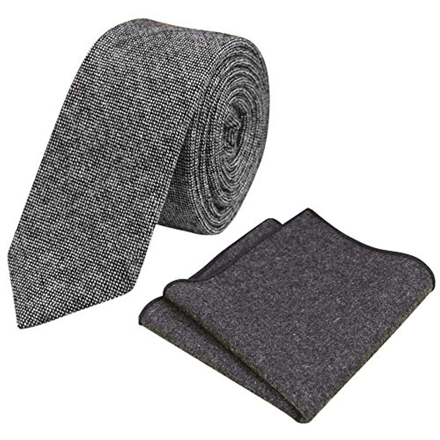 Jessica Charcoal Grey Skinny Tweed Tie & Pocket Square Set