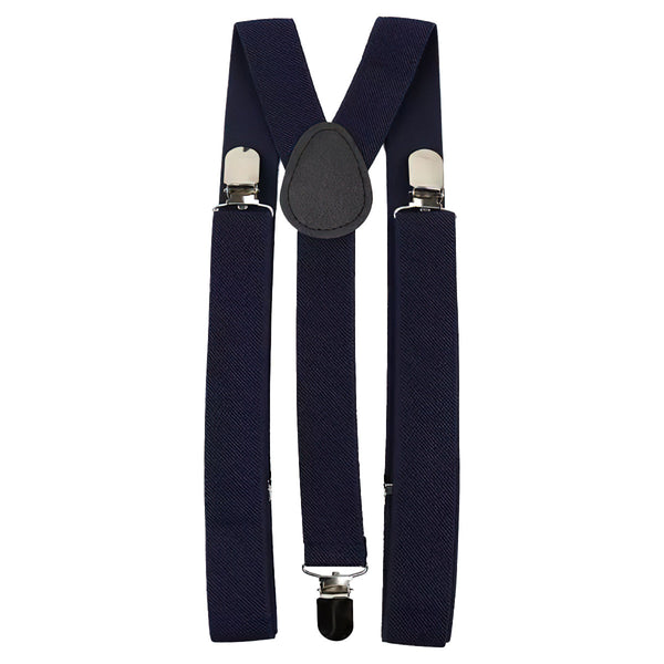 Millie Navy Blue Floral Adult Cotton Bow Tie, Pocket Square and Navy Blue Plain Braces Set