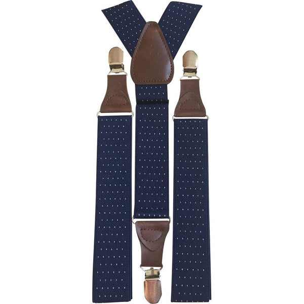 Leo Pale Blue Adult Cotton Bow Tie, Pocket Square and Navy Blue Polka Dot Braces Set
