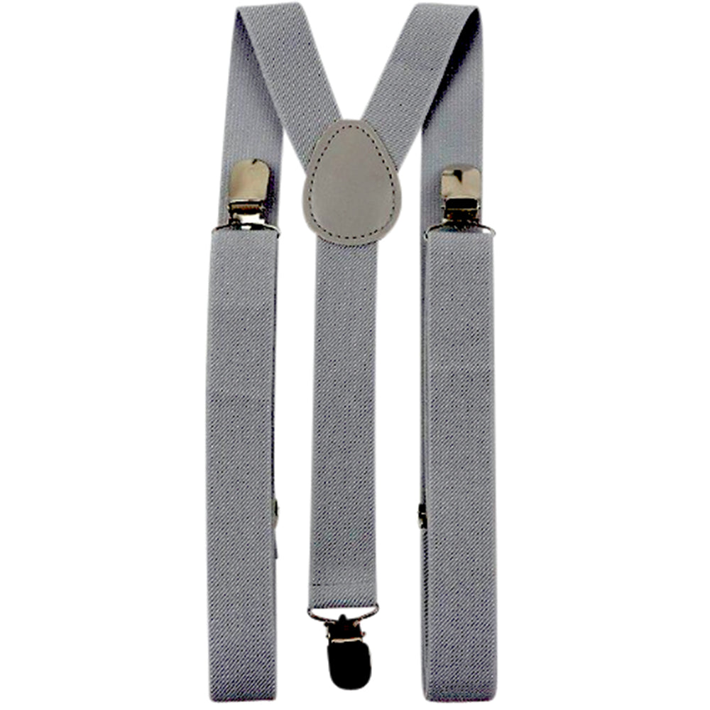 Leo Pale Blue Cotton Skinny Tie & Pocket Square with Slate Grey Adult Braces Set