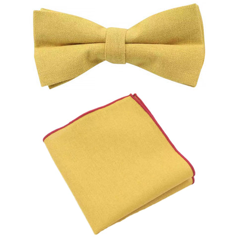 Alfie Mustard Yellow Cotton Bow Tie and Pocket Square Set