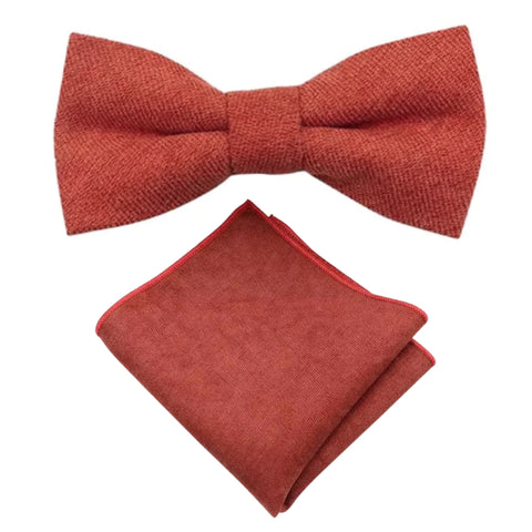 Bea Rusty Burnt Orange Cotton Blend Bow Tie and Pocket Square Set