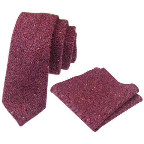 Carter Tweed Burgundy Red Tie and Pocket Square