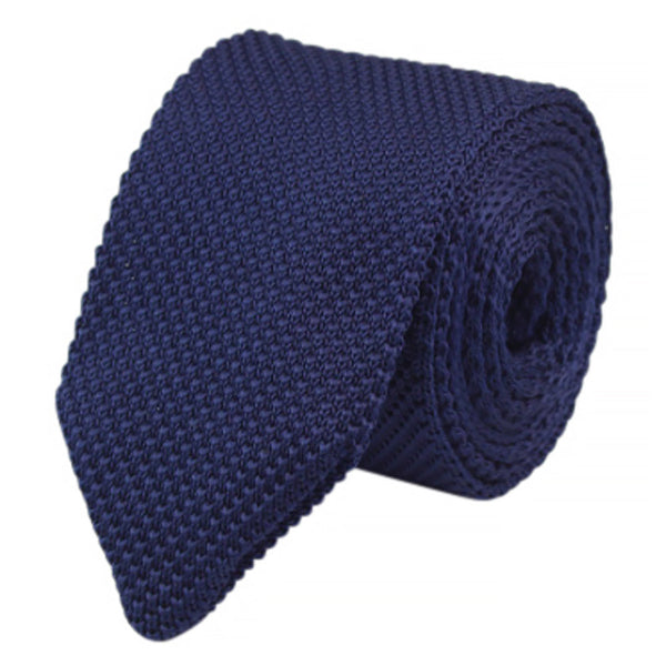 Frankie Navy Blue Waffle Knitted Tie with Dusty Pink Wool Pocket Square Set