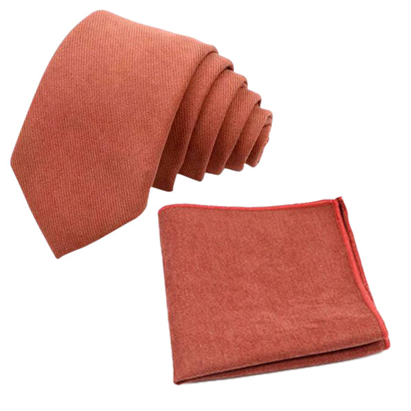 Grace Terracotta Cotton Blend Tie and Pocket Square Set