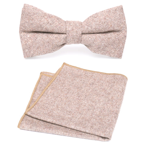 Jacob Biscuit Brown Wool Bow Tie & Pocket Square Set