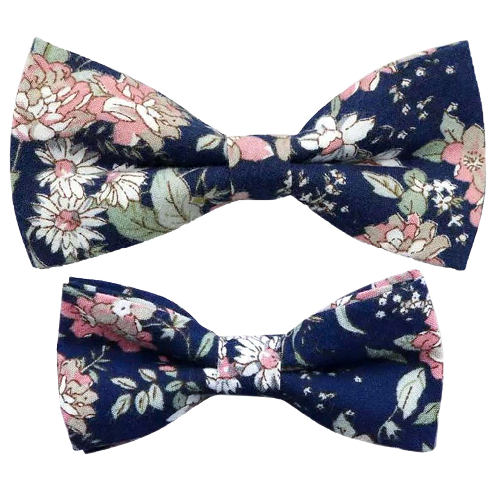 Margot Blue & Pink Floral Adult & Child Cotton Bow Tie Matching Set