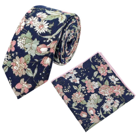 Margot Blue & Pink Floral Tie and Pocket Square Set