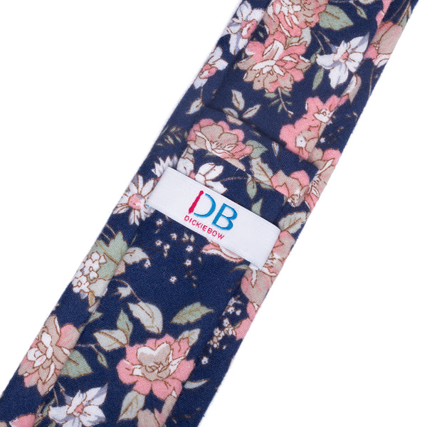 Margot Blue & Pink Floral Cotton Tie and Dusty Rose Pink Pocket Square Set