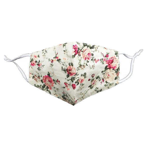 Olivia Cream Floral Cotton Face Mask - tie fastening -not elasticated