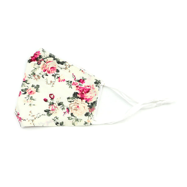 Olivia Cream Floral Cotton Face Mask - tie fastening -not elasticated