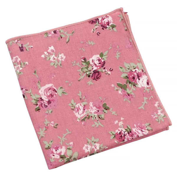 Rose Dusty Cinnamon Rose Pink Cotton Tie and Pink Floral Pocket Square Set