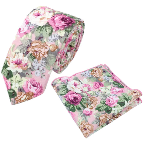 Penelope Pink Floral Tie and Pocket Square Set