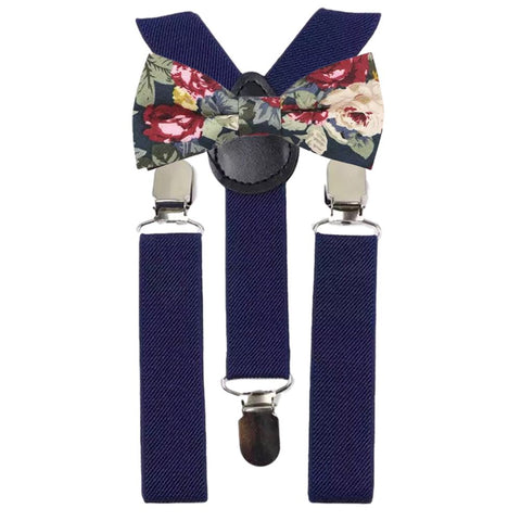 Bobby Boys Blue Floral Cotton Bow Tie and Navy Blue Braces