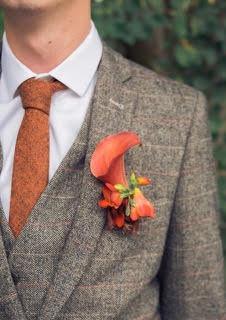 Charlie Burnt Orange Skinny Tweed Tie & Pocket Square with Navy Blue Polka Dot Adult Braces Set