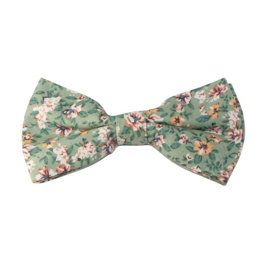 Isa Green, Cream and Yellow Floral Cotton Bow Tie