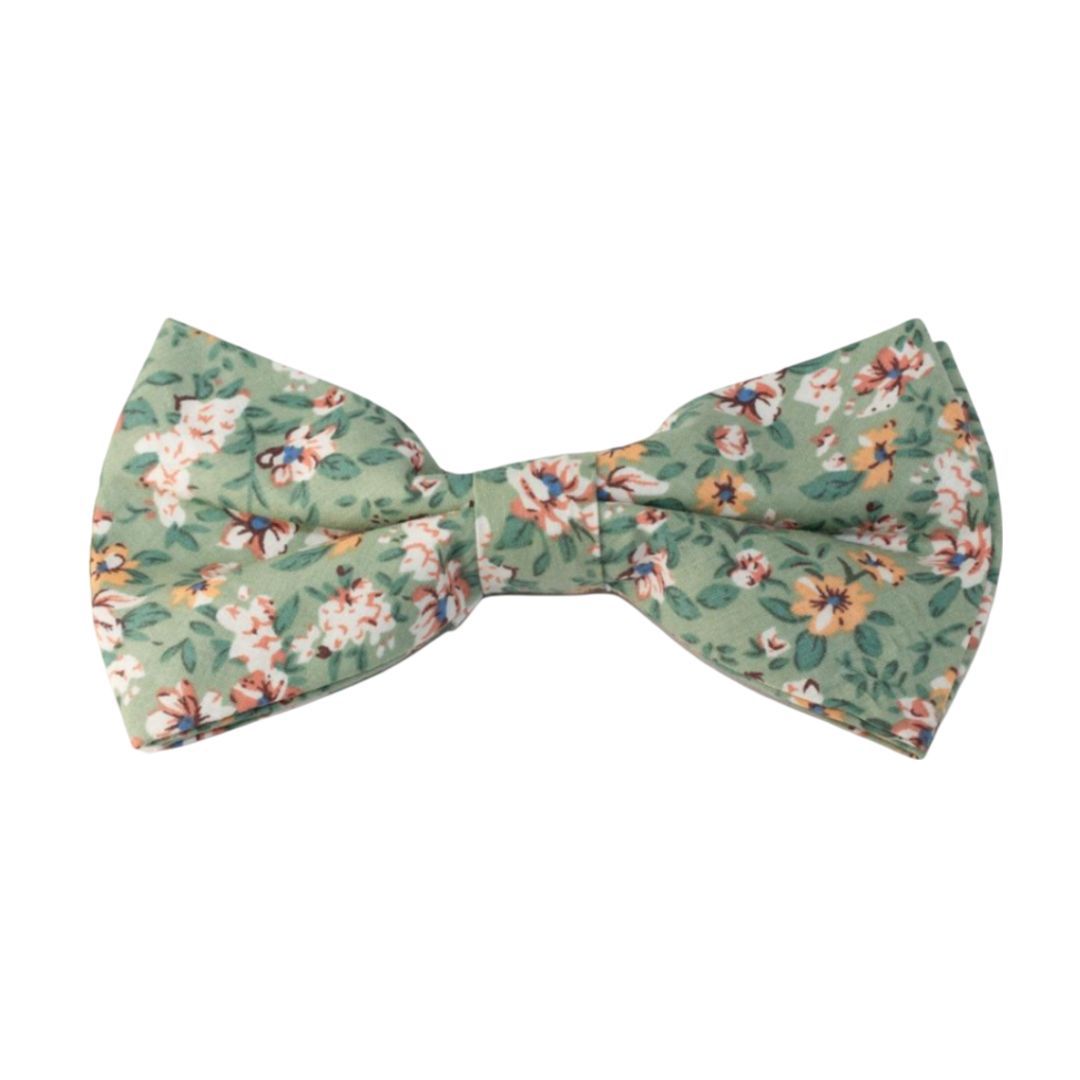 Isa Sage Green, Cream & Yellow Floral Bow Tie and Pocket Square Set