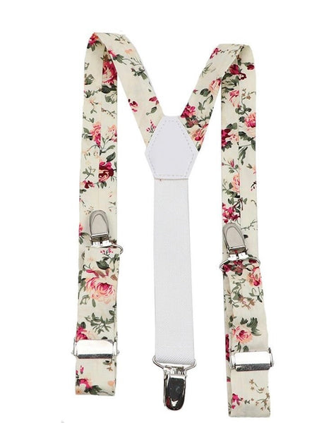 Harrison Sage Green Cotton Bow Tie, Pocket Square and Cream Floral Braces Set