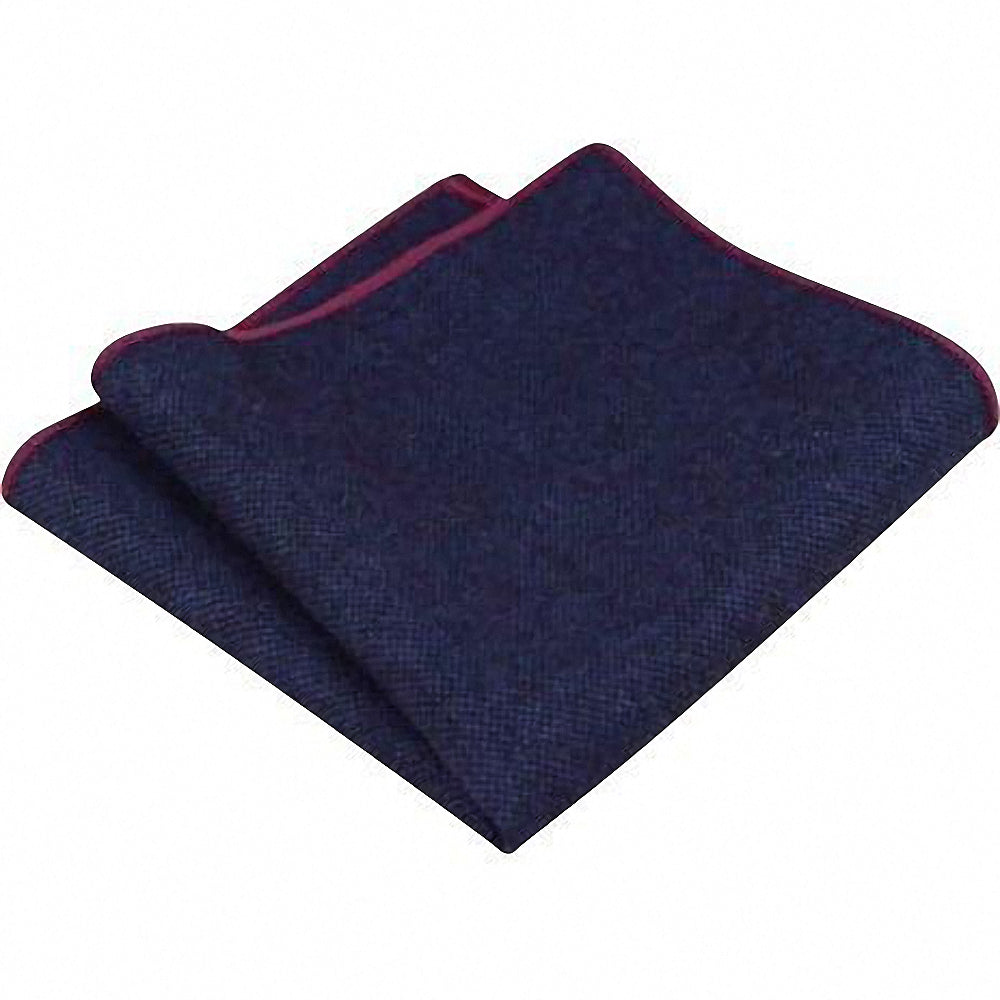 Bright Classic Red Cotton Tie & Arthur Vintage Navy Wool Pocket Square Set – Groomsmen Wedding Accessories