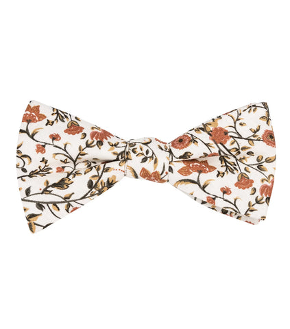 Otto Dusty Orange, Cream & Moss Greens Floral Print Cotton Bow Tie