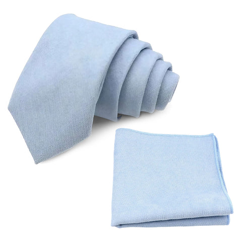 Benedict Soft Blue Cotton Blend Tie and Pocket Square Set