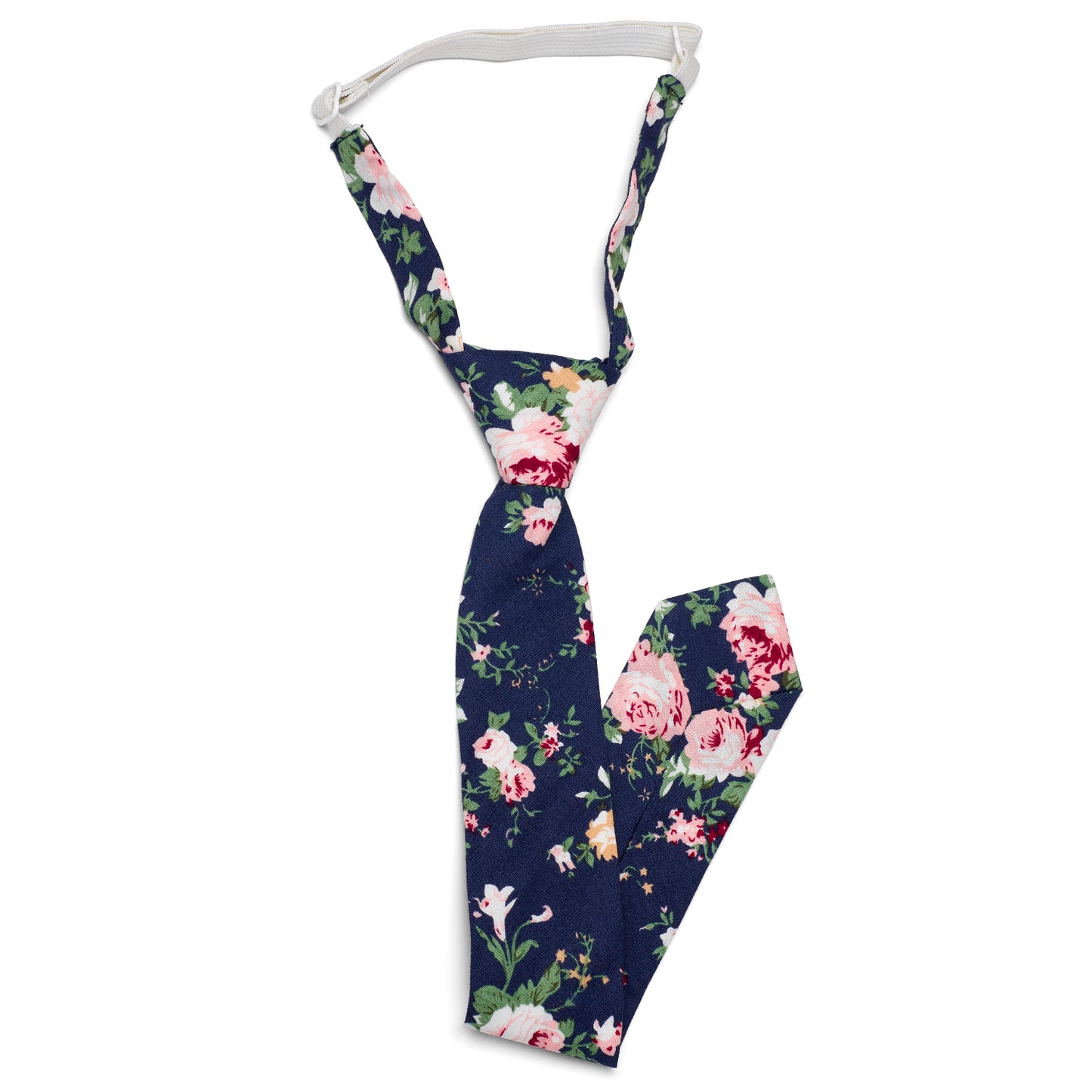 Millie Navy Blue Floral Boys Cotton Neck Tie - Elasticated Neck