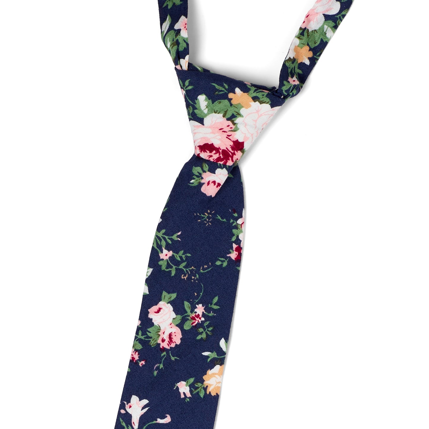Millie Navy Blue Floral Boys Cotton Neck Tie - Elasticated Neck