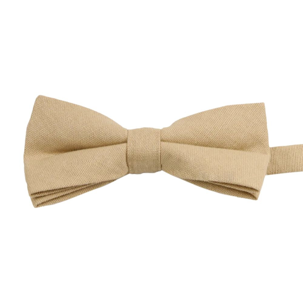 Perri Champagne Beige Cotton Bow Tie, Pocket Square and Brown Braces Set