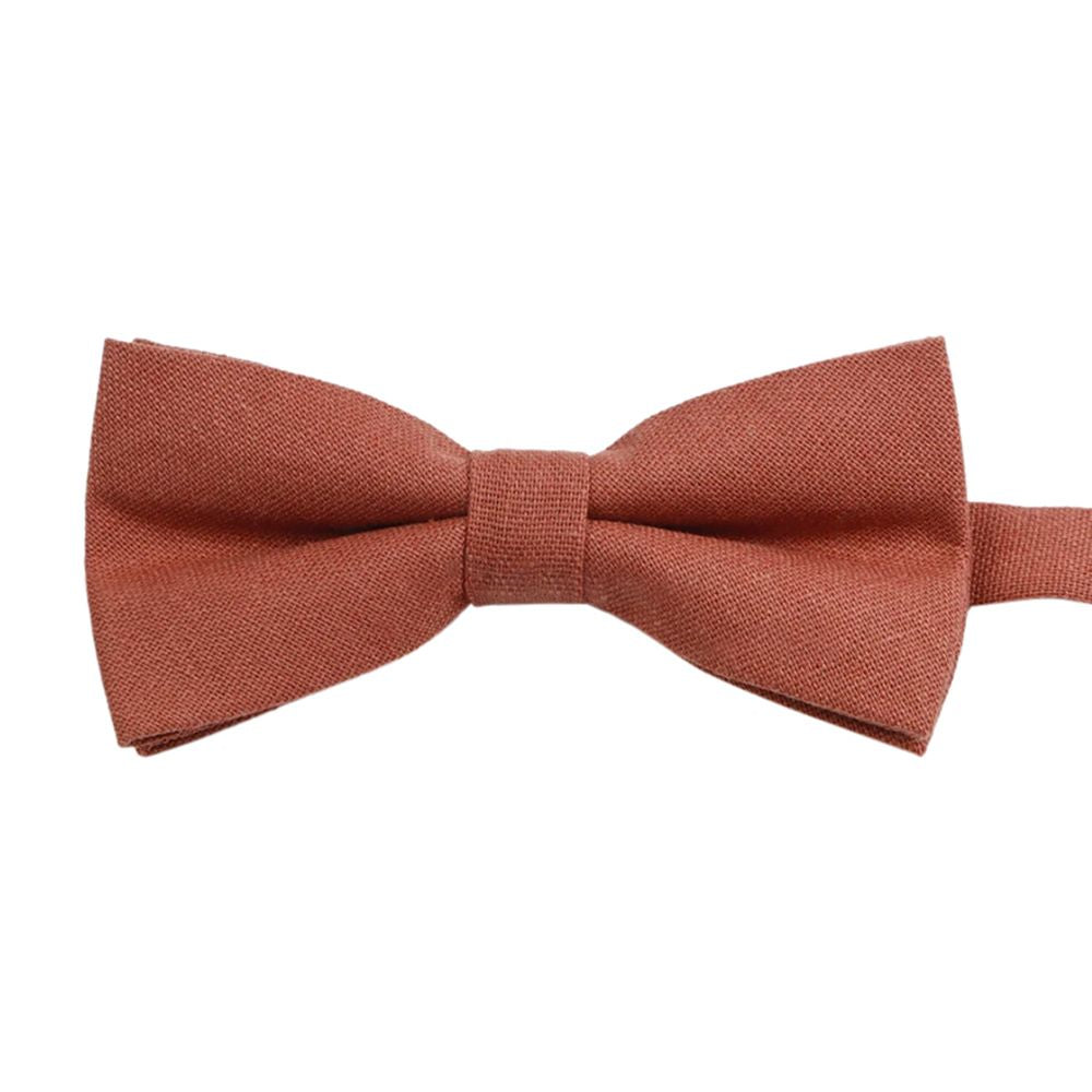 Calvin Burnt Coral Cotton Bow Tie, Pocket Square and Cream Braces Set