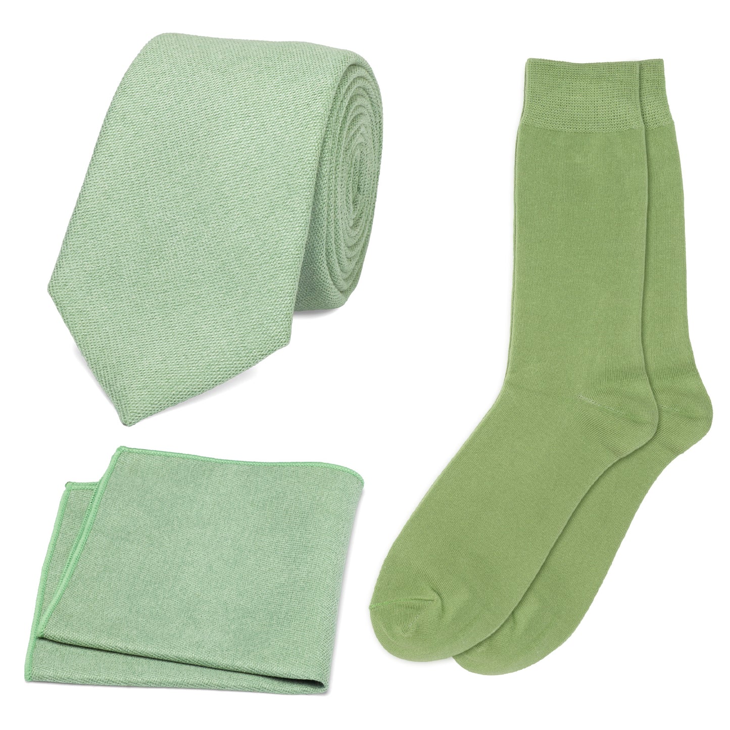 Harrison Sage Green matching Cotton Blend Tie, Pocket Square and Sock set