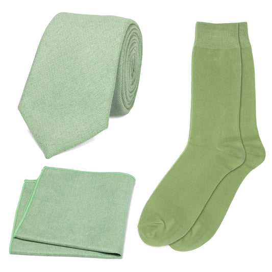 Harrison Sage Green matching Cotton Blend Tie, Pocket Square and Sock set