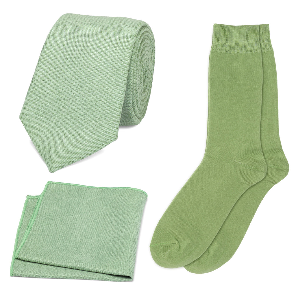 Harrison Sage Green Cotton Blend Tie, Pocket Square and Sock set