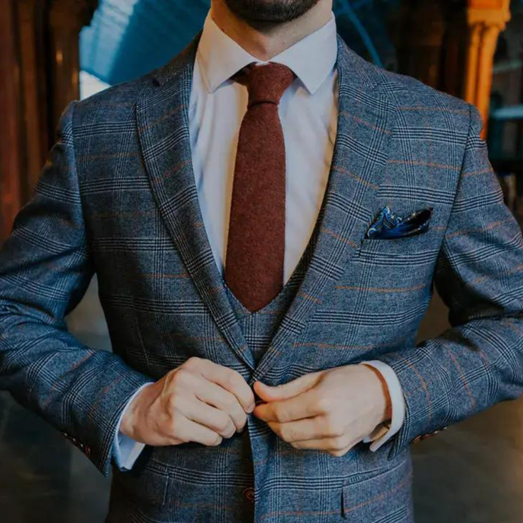 Charlie Rusty Burnt Orange Wool Groom & Page Boy Set - Adult Tie, Pocket Square & Children's Bow Tie
