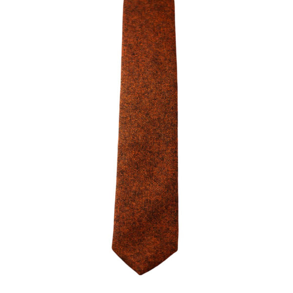 Charlie Rusty Burnt Orange Wool Tie and Orange Floral Cotton Pocket Square Set