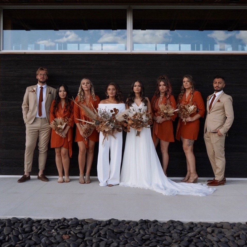Charlie Rusty Burnt Orange Wool Tie and Otto Rust, Cream & Green Floral Print Pocket Square Set